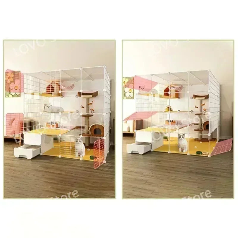 Maison de luxe pour animaux compagnie avec cadre d'escala, chats d'intérieur, salon, balcon, villa
