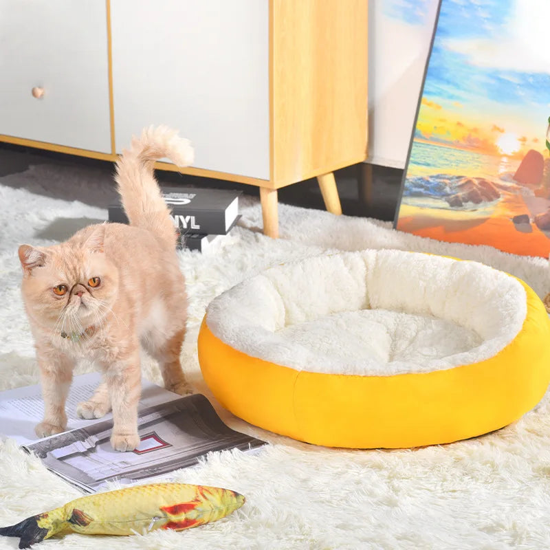 Nid rond confortable en peluche pour animaux de compagnie