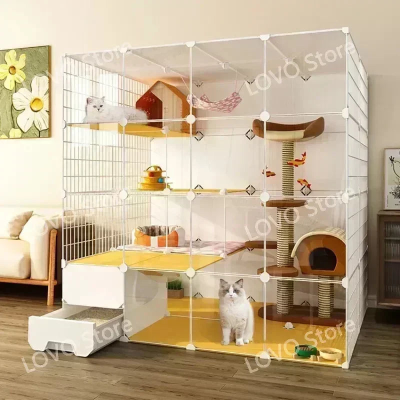 Maison de luxe pour animaux compagnie avec cadre d'escala, chats d'intérieur, salon, balcon, villa