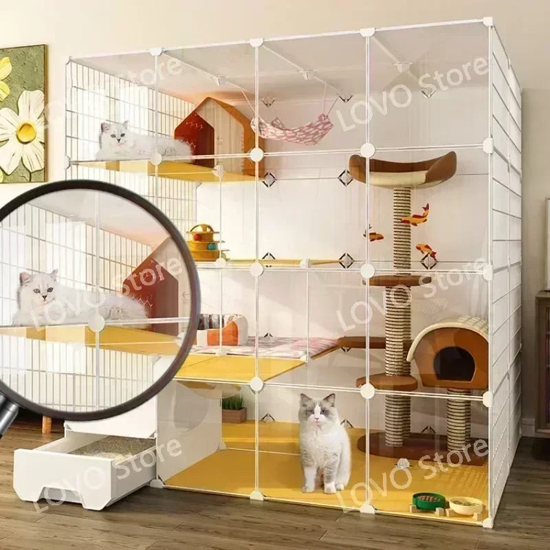 Maison de luxe pour animaux compagnie avec cadre d'escala, chats d'intérieur, salon, balcon, villa