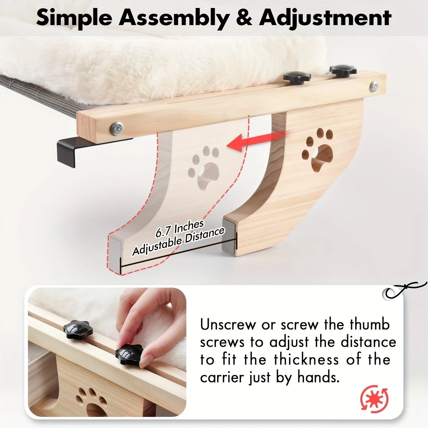 Perchoir de Fenêtre Ajustable pour Chat – Hamac Polaire Douillet avec Motifs "Pattes"