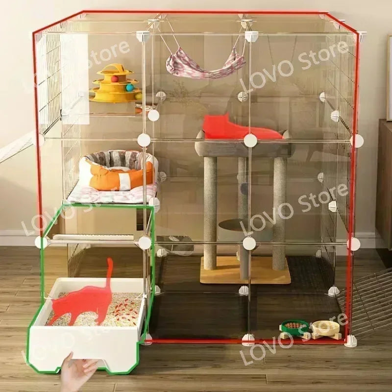 Maison de luxe pour animaux compagnie avec cadre d'escala, chats d'intérieur, salon, balcon, villa