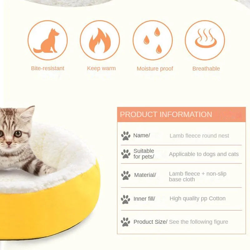Nid rond confortable en peluche pour animaux de compagnie