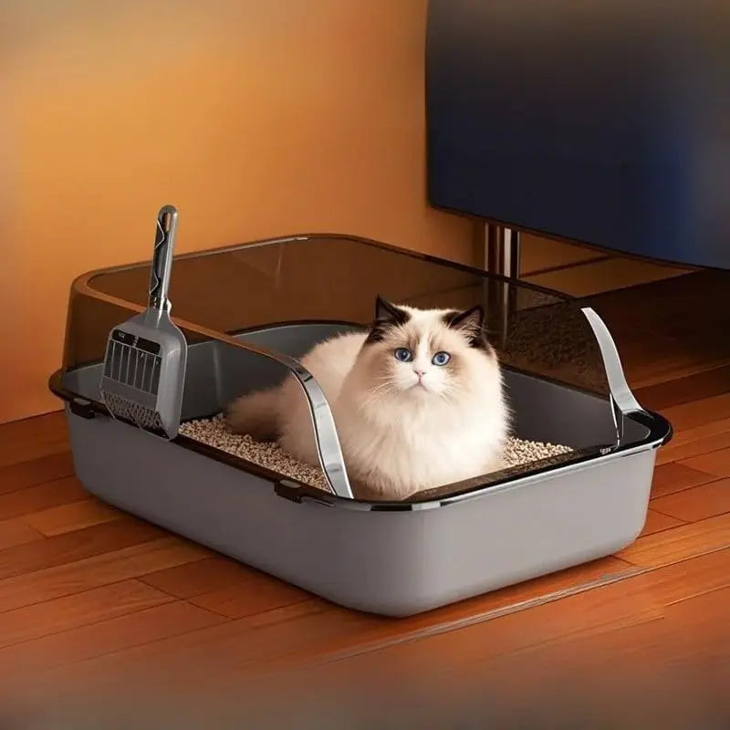 Bac à litière semi-fermé anti-projections – Plateau hygiénique avec hauts rebords pour chat et chaton