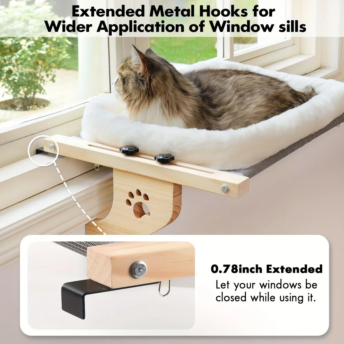 Perchoir de Fenêtre Ajustable pour Chat – Hamac Polaire Douillet avec Motifs "Pattes"
