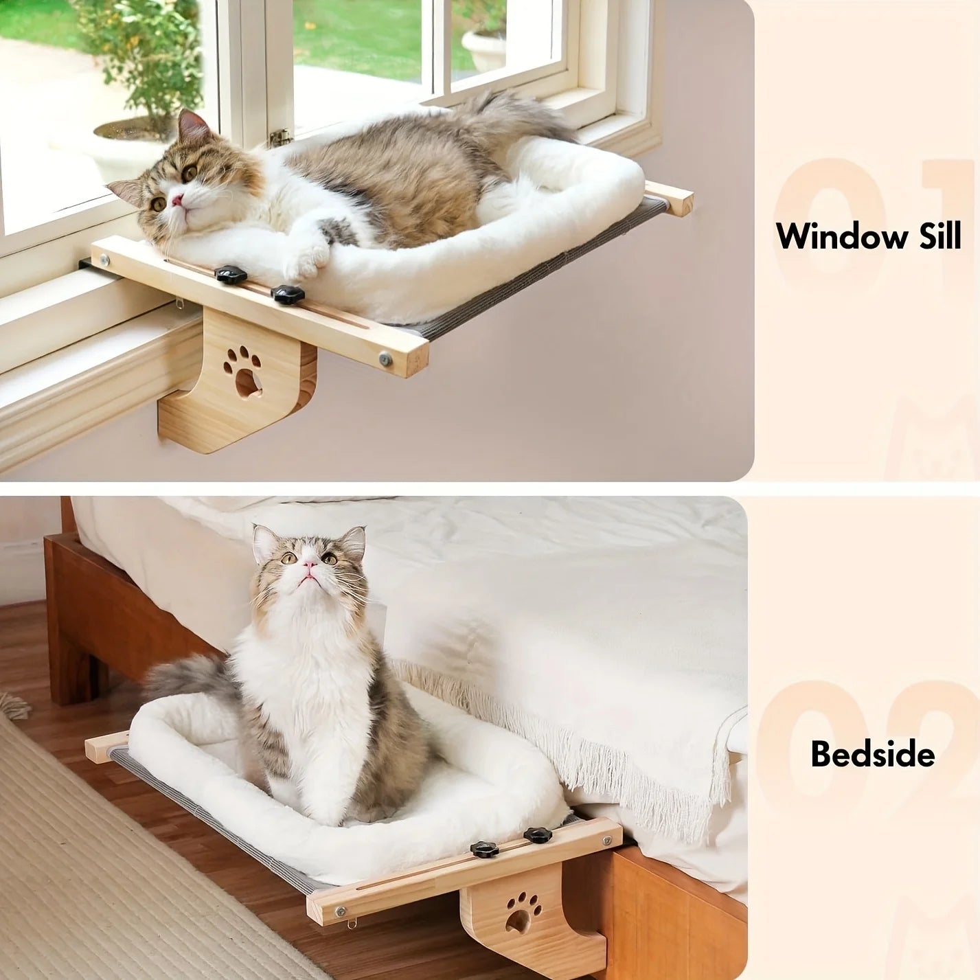 Perchoir de Fenêtre Ajustable pour Chat – Hamac Polaire Douillet avec Motifs "Pattes"