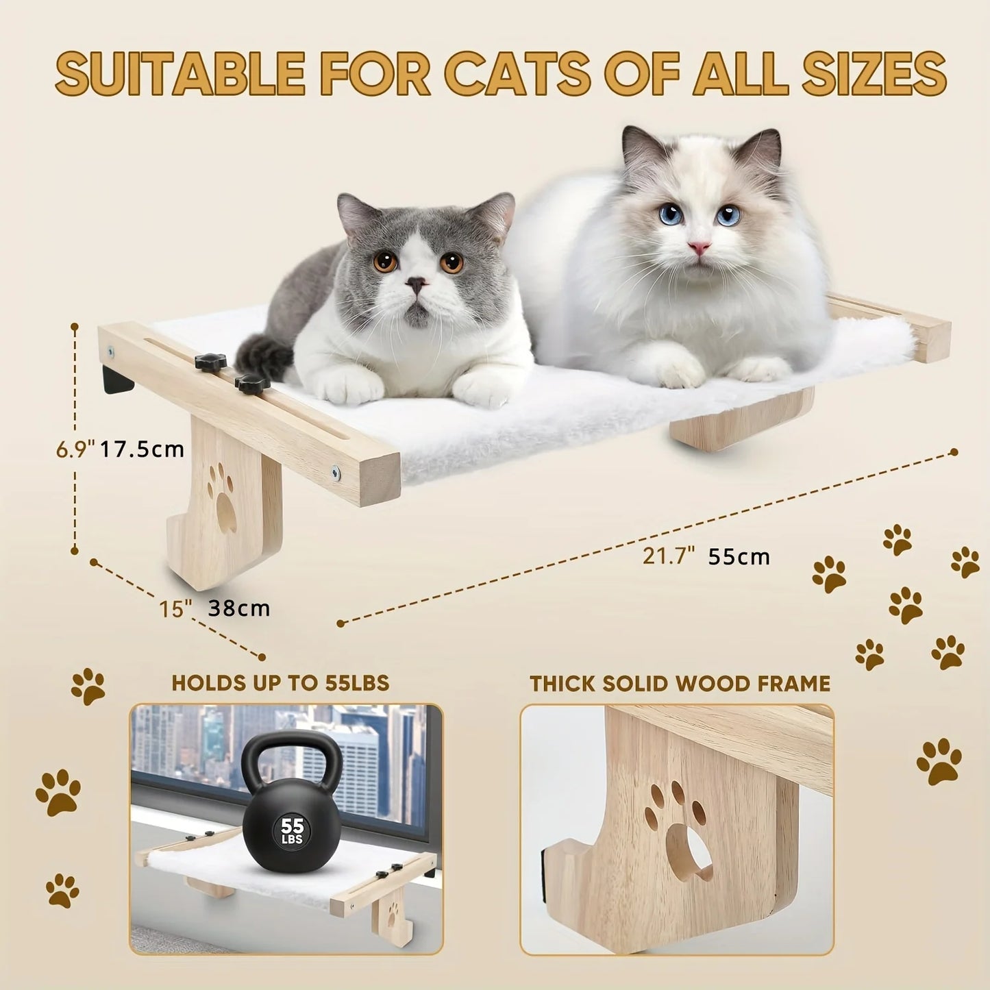 Perchoir de Fenêtre Ajustable pour Chat – Hamac Polaire Douillet avec Motifs "Pattes"